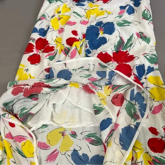 Rixo white Floral multicolored Mock Neck Cascade Ruffle Dress short sleeves sz 6 - Picture 9 of 16